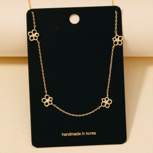 Gold Dipped Cz Flower Station Charms Chain Necklace
