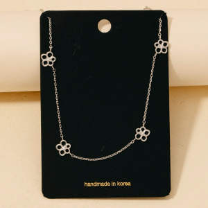 Gold Dipped Cz Flower Station Charms Chain Necklace