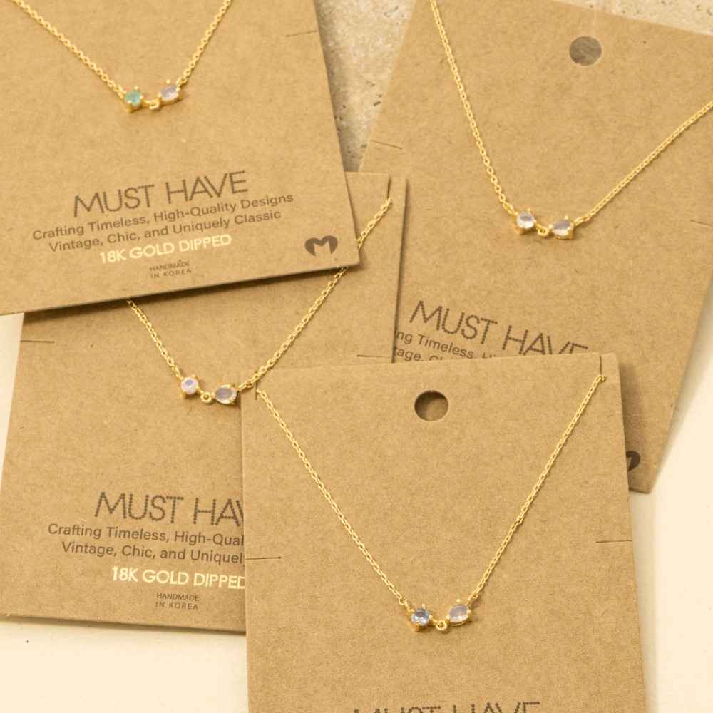 Gold Dipped Circle And Teardrop Cz Pendant Necklace