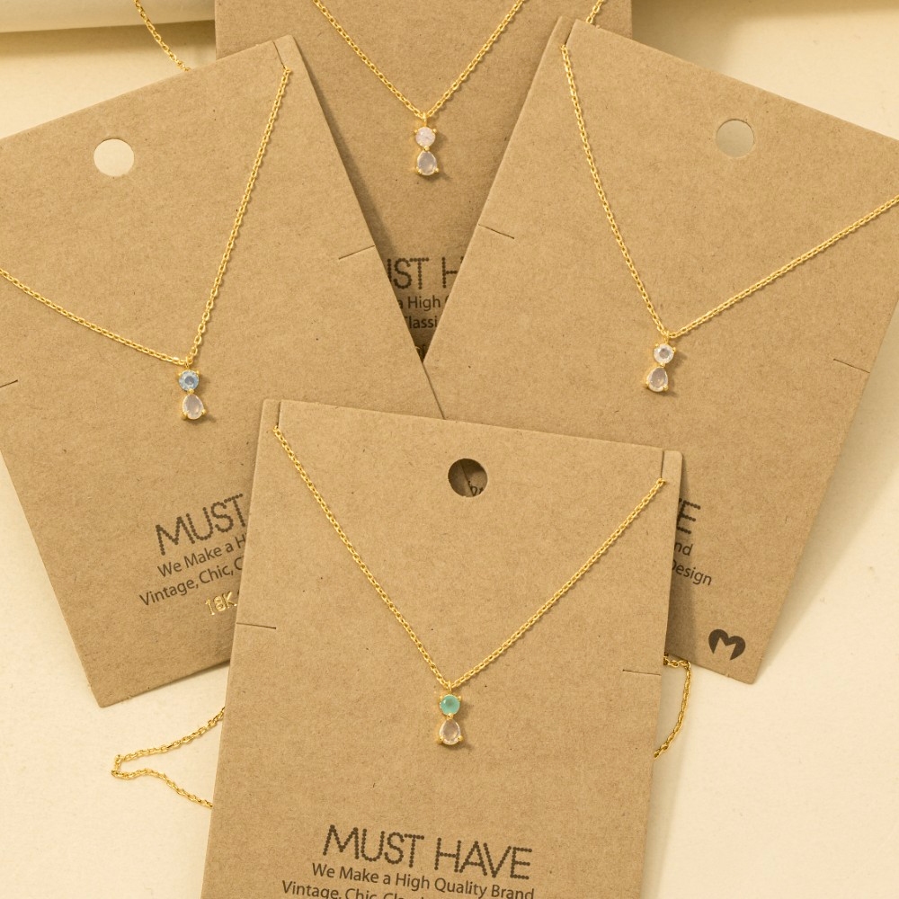 Gold Dipped Cz Circle And Teardrop Pendant Necklace