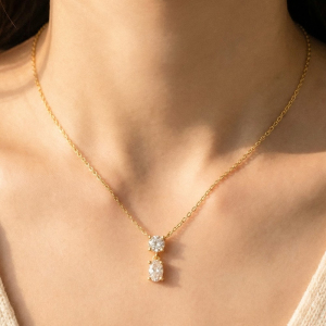 Gold Dipped Cz Circle And Oval Pendant Necklace