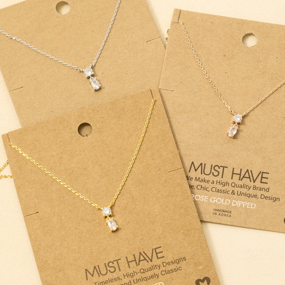 Gold Dipped Cz Circle And Oval Pendant Necklace