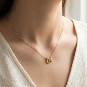 Gold Dipped Horse Shoe Clover And Cz Pendant Chain Necklace