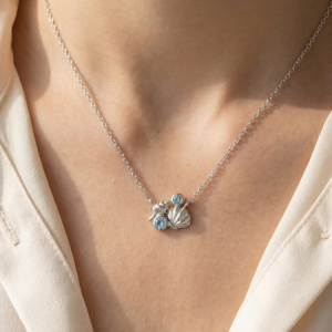 Gold Dipped Sea Shells And Cz Pendant Chain Necklace