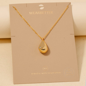Gold Dipped Cz Stud Teardrop Pendant Necklace
