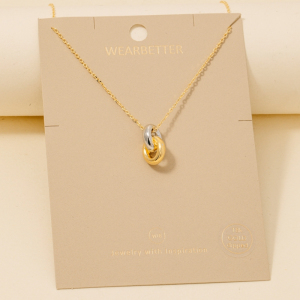 Gold Dipped Two Tone Ring Link Pendant Necklace