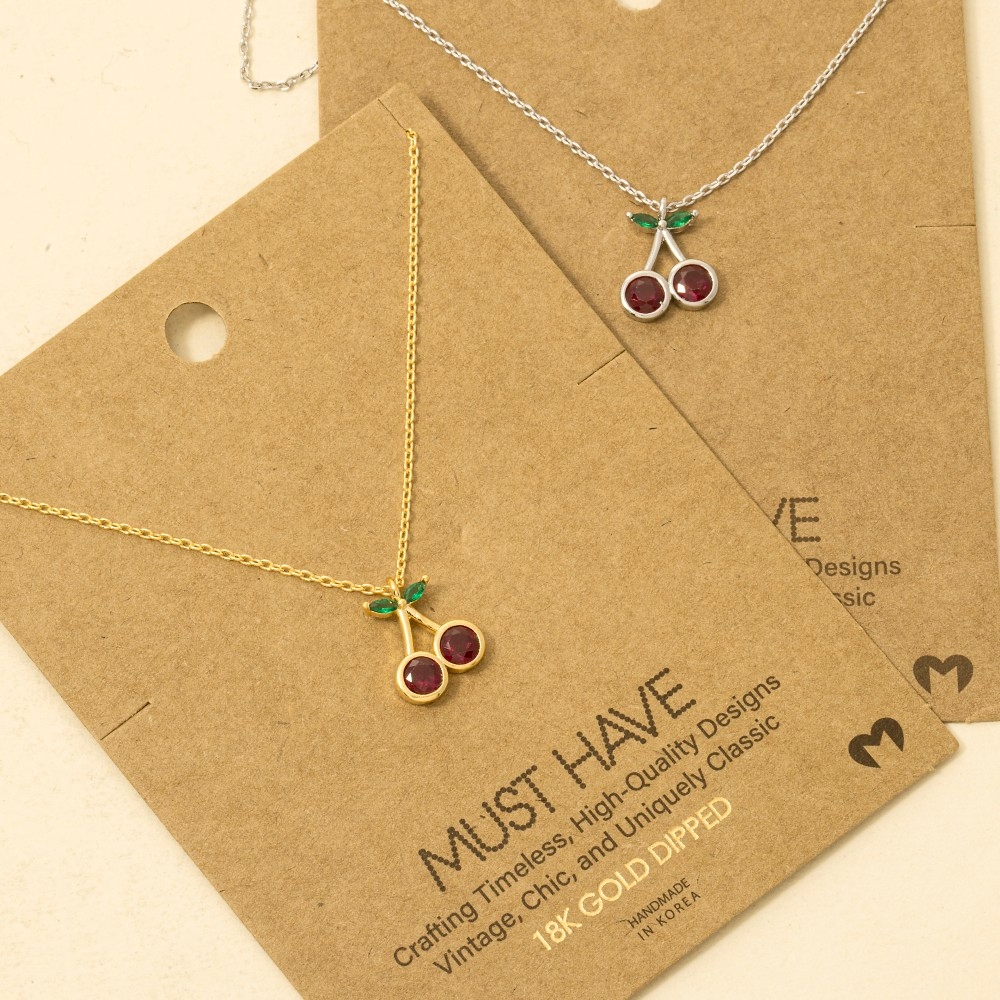 Gold Dipped Cz Cherry Pendant Necklace