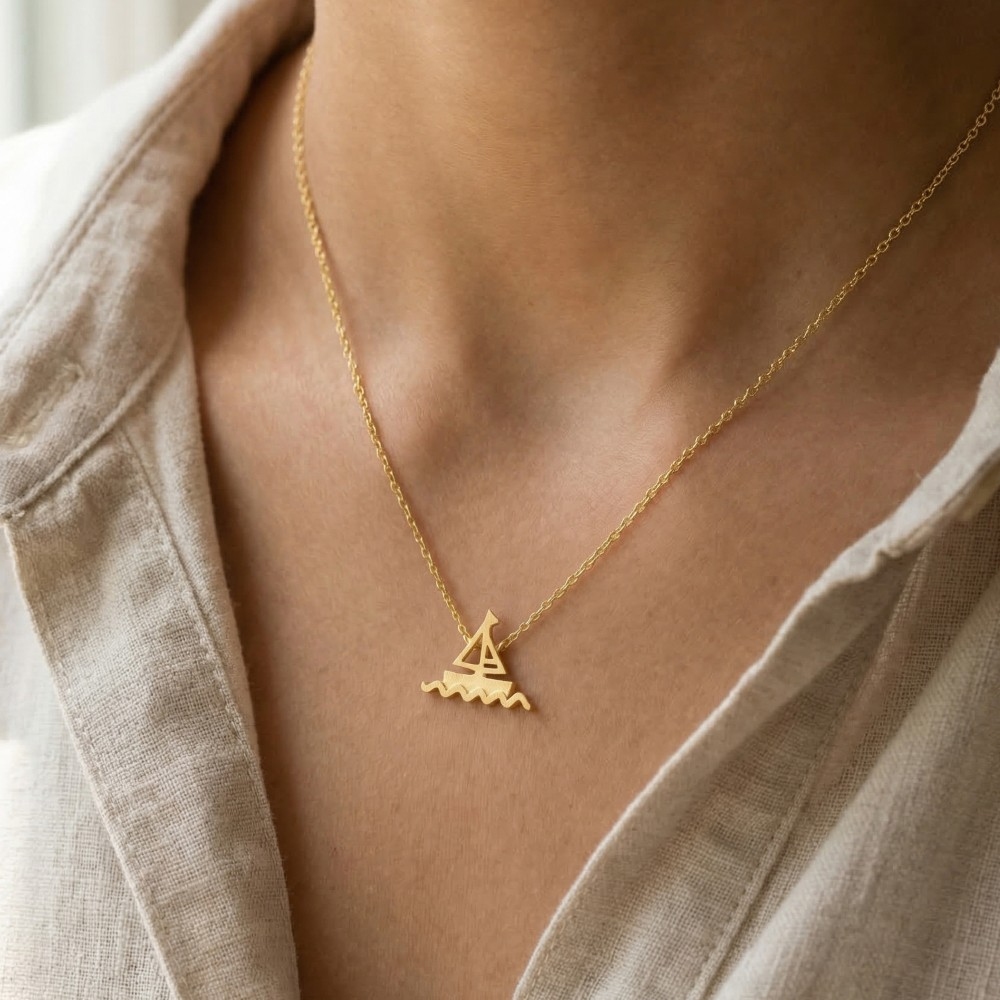 Gold Dipped Matte Sailboat Pendant Necklace