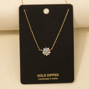 Gold Dipped Cz And Pearl Studded Flower Pendant Necklace