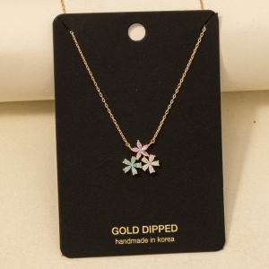 Gold Dipped Triple Cz Flowers Pendant Necklace