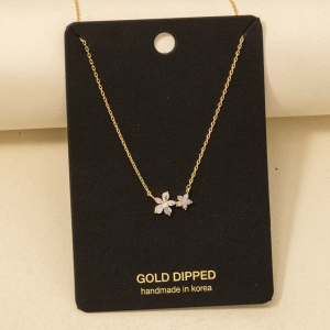 Gold Dipped Double Cz Flowers Pendant Necklace
