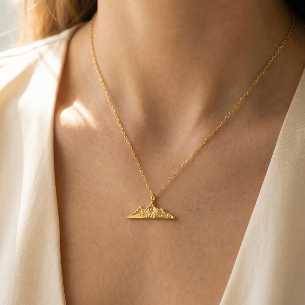 Gold Dipped Mountain Range Pendant Necklace