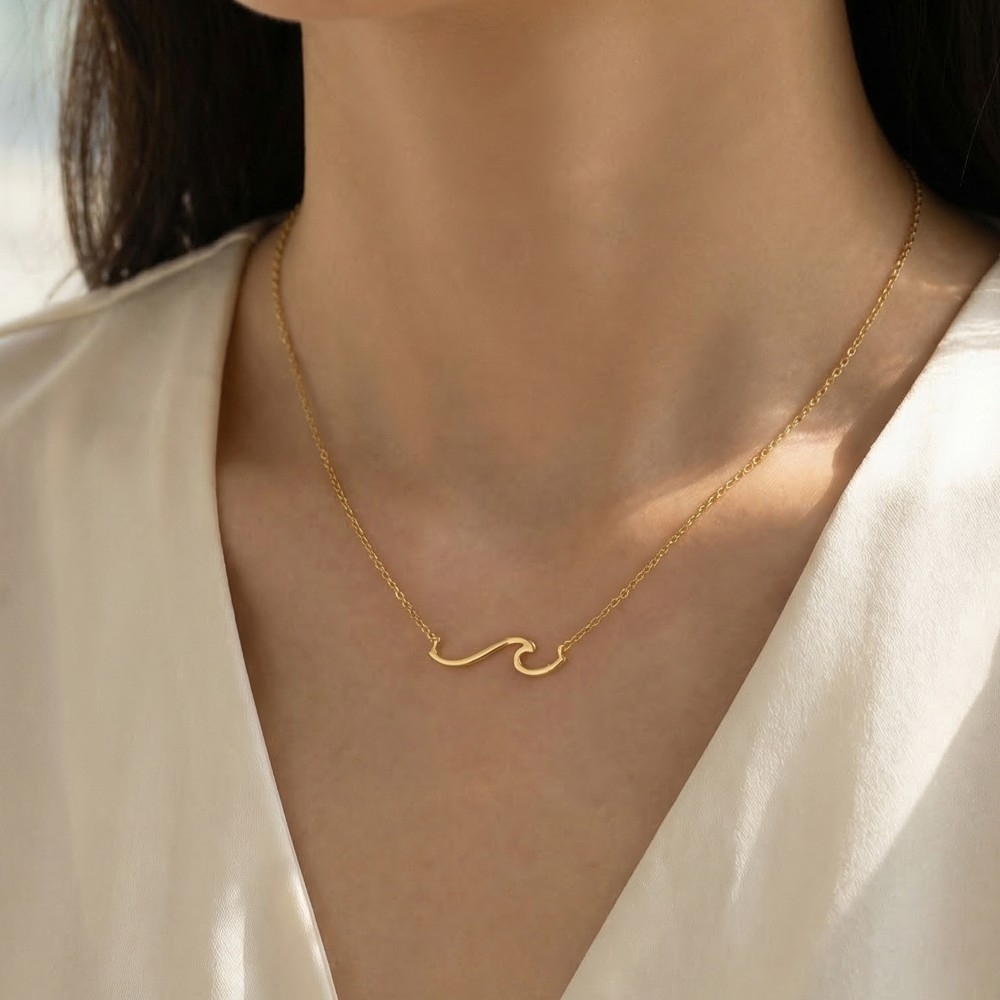 Gold Dipped Wave Pendant Necklace