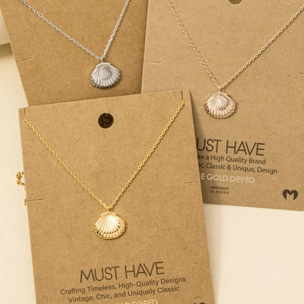 Gold Dipped Clam Shell Pendant Necklace