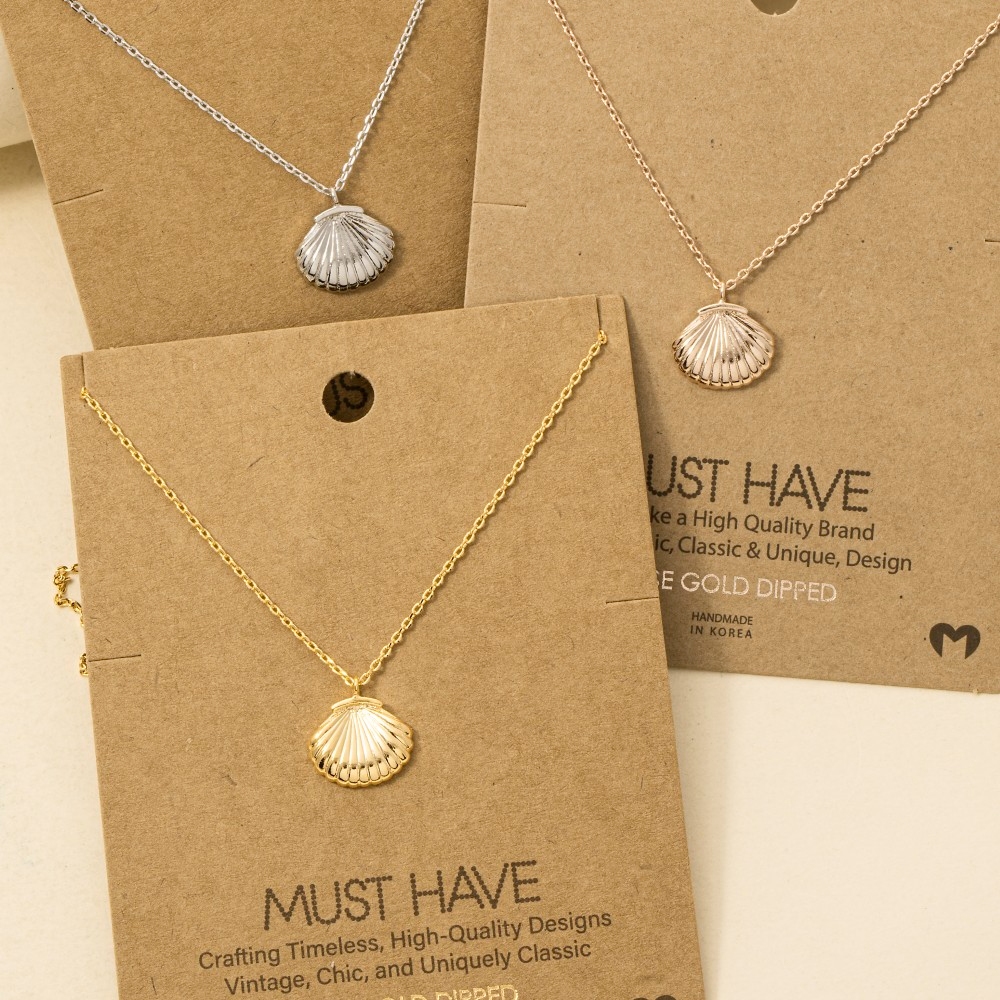 Gold Dipped Clam Shell Pendant Necklace