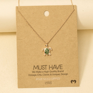 Gold Dipped Epoxy Turtle Pendant Necklace