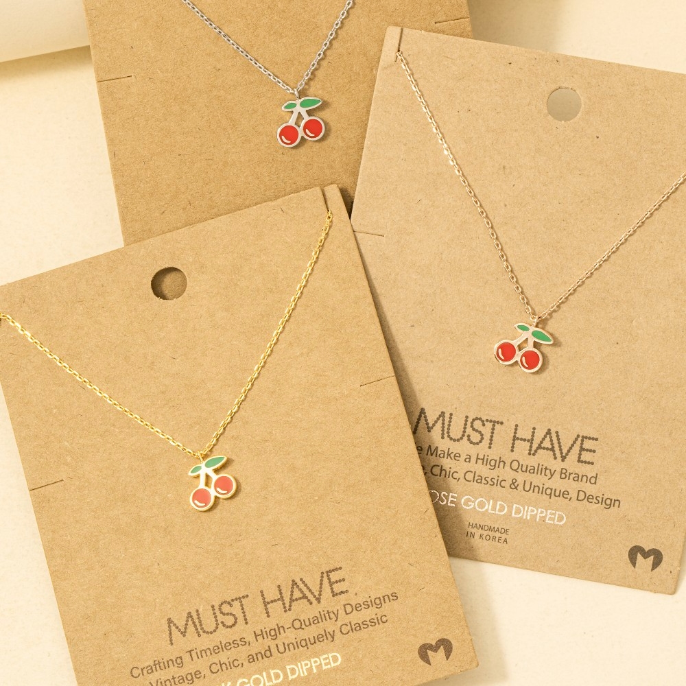 Gold Dipped Epoxy Cherry Pendant Necklace