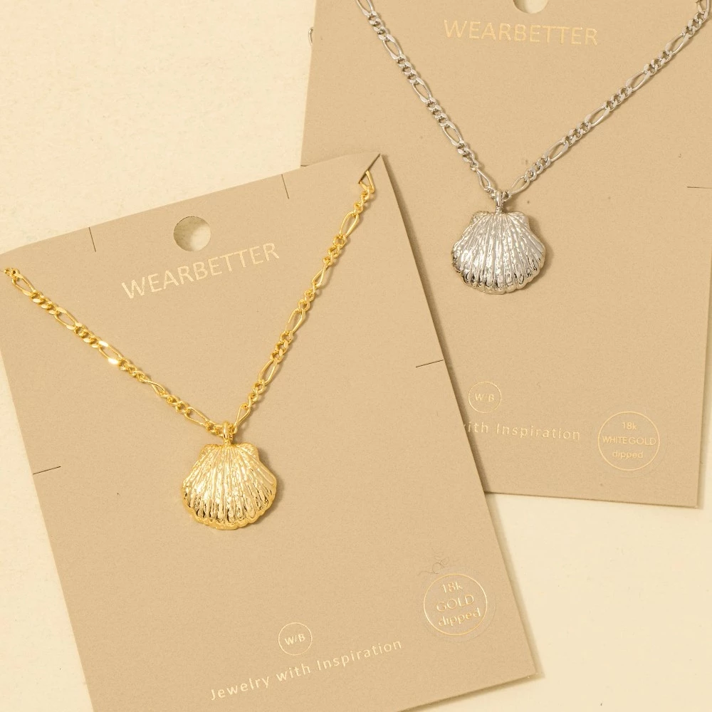 Gold Dipped Clam Shell Pendant Necklace