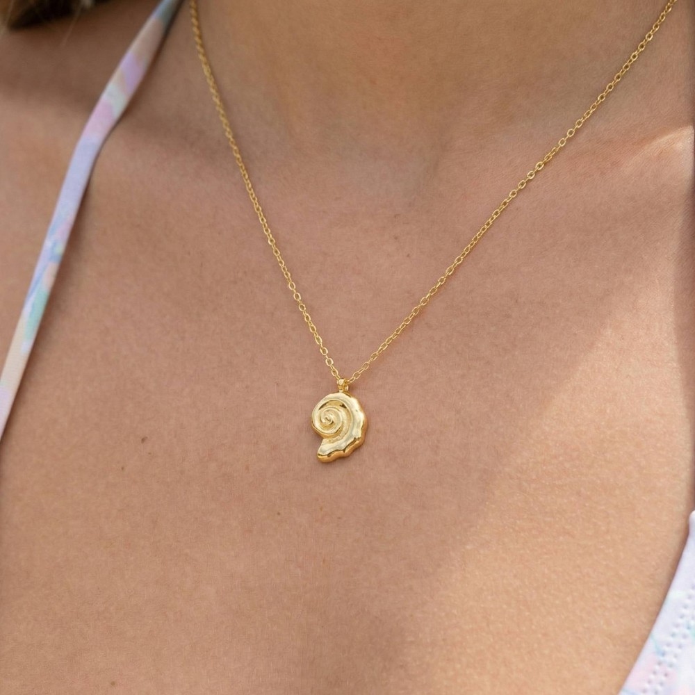 Gold Dipped Spiral Sea Shell Pendant Necklace