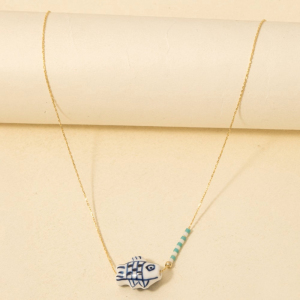 Dainty Chain Ceramic Fish Pendant Necklace