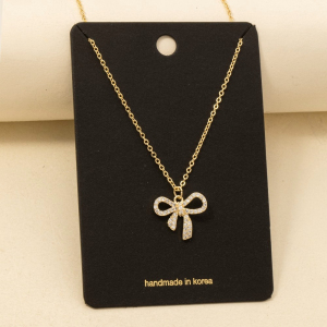 Pave Ribbon Bow Pendant Necklace