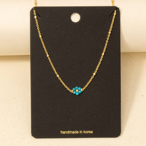 Beaded Flower Pendant Dainty Chain Necklace