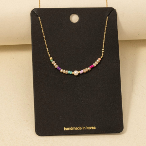 Multi Glass Beaded Pearl Charm Necklace