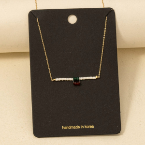 Dainty Beaded Bar Cherry Charm Necklace