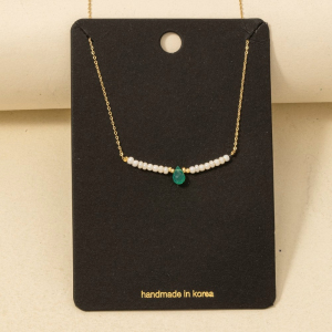 Dainty Glass Beaded Teardrop Gemstone Charm Necklace