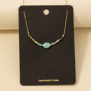 Oval Gemstone Beaded Charm Necklace