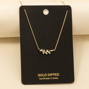 Gold Dipped Cz Leaf Pendant Necklace