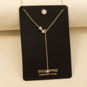 Gold Dipped Cz Flower Lariat Necklace