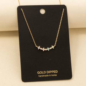 Gold Dipped Cz Multi Flower Charm Necklace