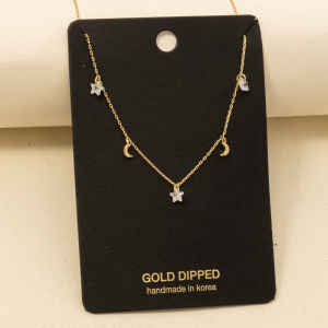 Gold Dipped Cz Star Moon Station Necklace