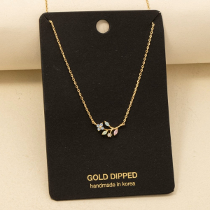 Gold Dipped Cz Flower Leaf Charm Necklace