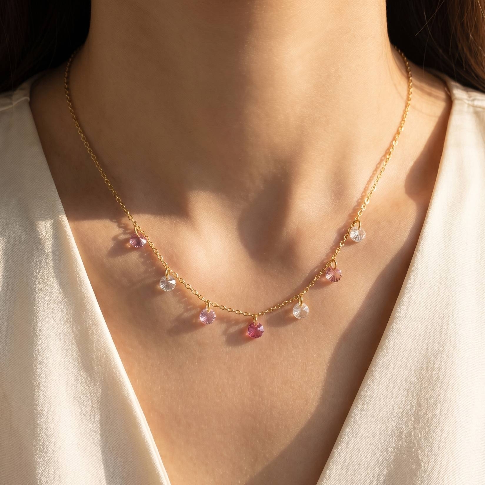 Gold Dipped Chain Cz Drop Station Necklace