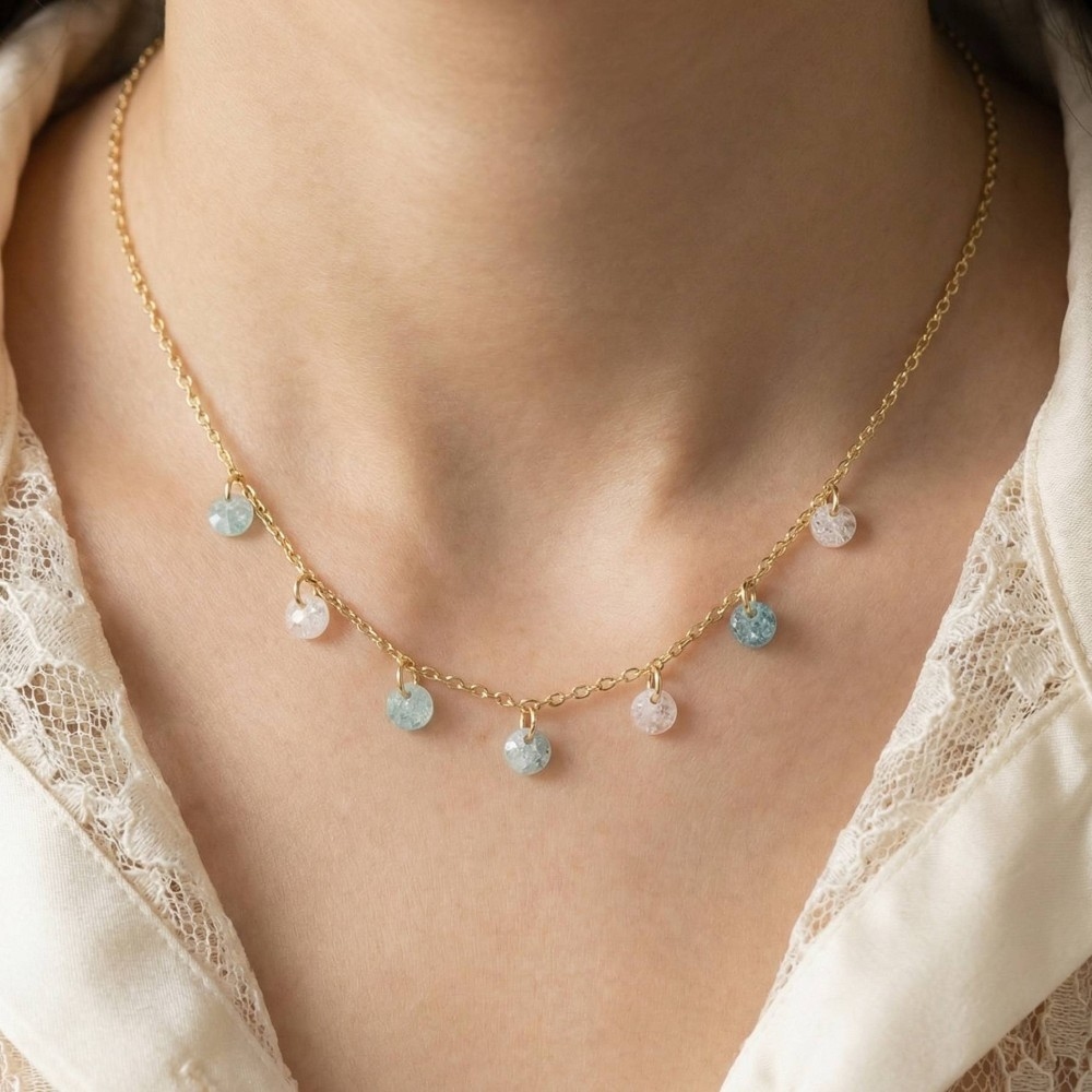 Gold Dipped Cz Stud Station Necklace