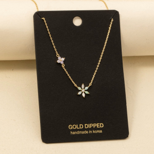 Gold Dipped Double Flower Cz Charm Necklace