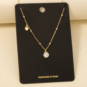 Cz Studded Flower Disc Pendant Necklace