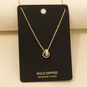 Cz Double Ring Link Pendant Necklace