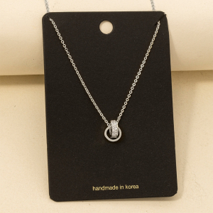 Cz Double Ring Link Pendant Necklace