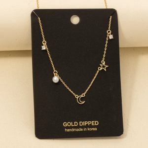 Crescent Moon Stars Charms Necklace