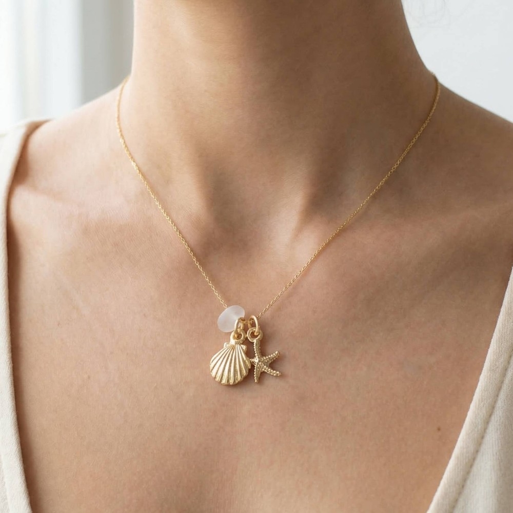 Sea Life And Stone Charm Dainty Chain Necklace