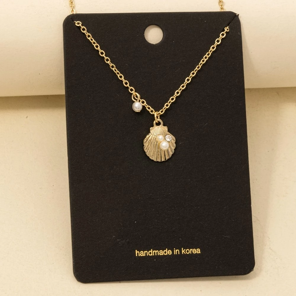Cz Pearl Seashell Charm Necklace