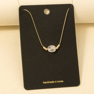 Polished Oval Stone And Beads Pendant Necklace