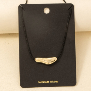 Warped Metallic Bar Pendant Cord Necklace
