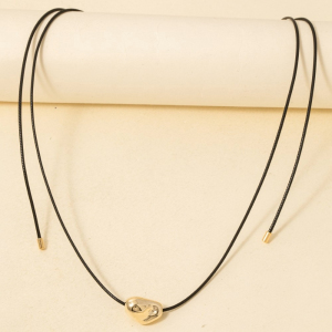 Warped Metallic Pendant Adjustable Cord Necklace