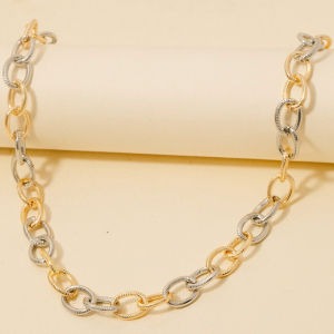 Textured Two Tone Oval Chain Link Necklace