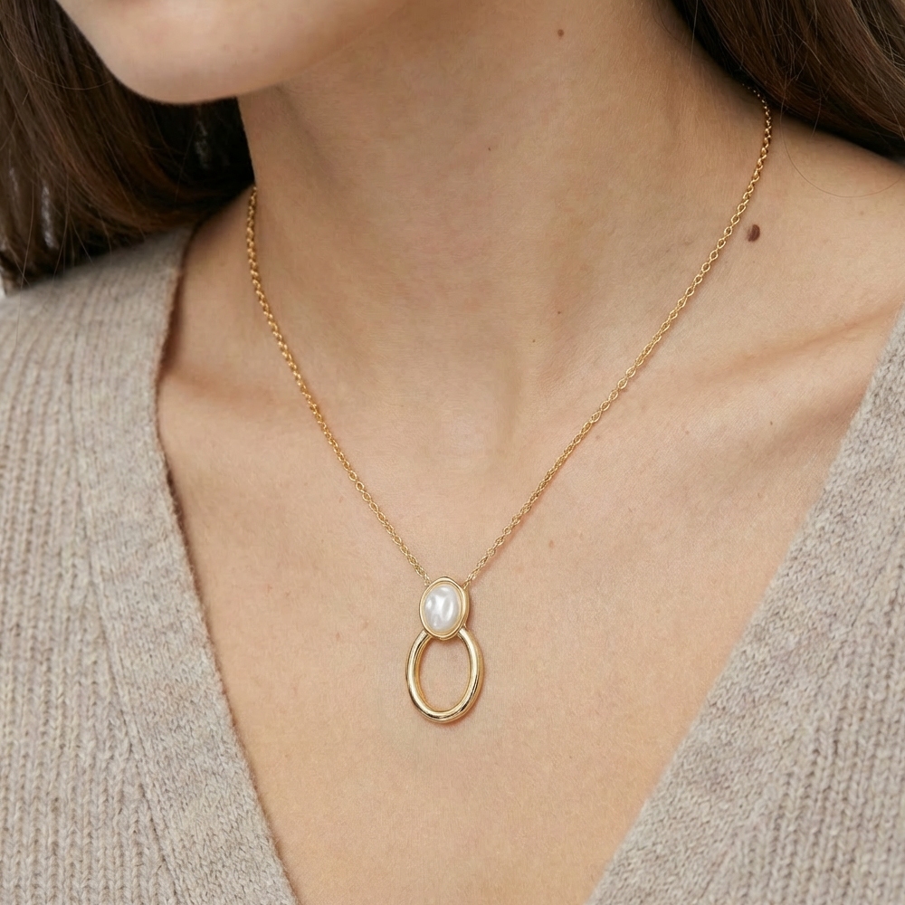 Pearl And Oval Hoop Pendant Necklace