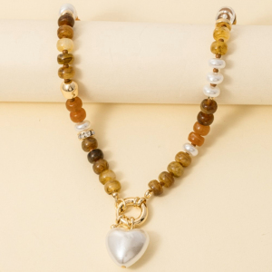 Pearl Heart Pendant Mixed Beaded Necklace